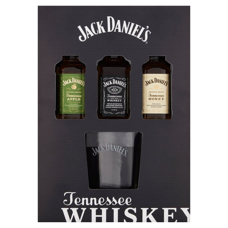 Jack Daniels Whiskey Miniatures & Glass Gift Set 3x5cl