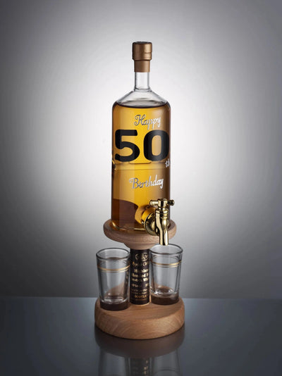 Happy 50th Birthday Whisky Decanter With Tap &amp; 2 Glasses 35cl