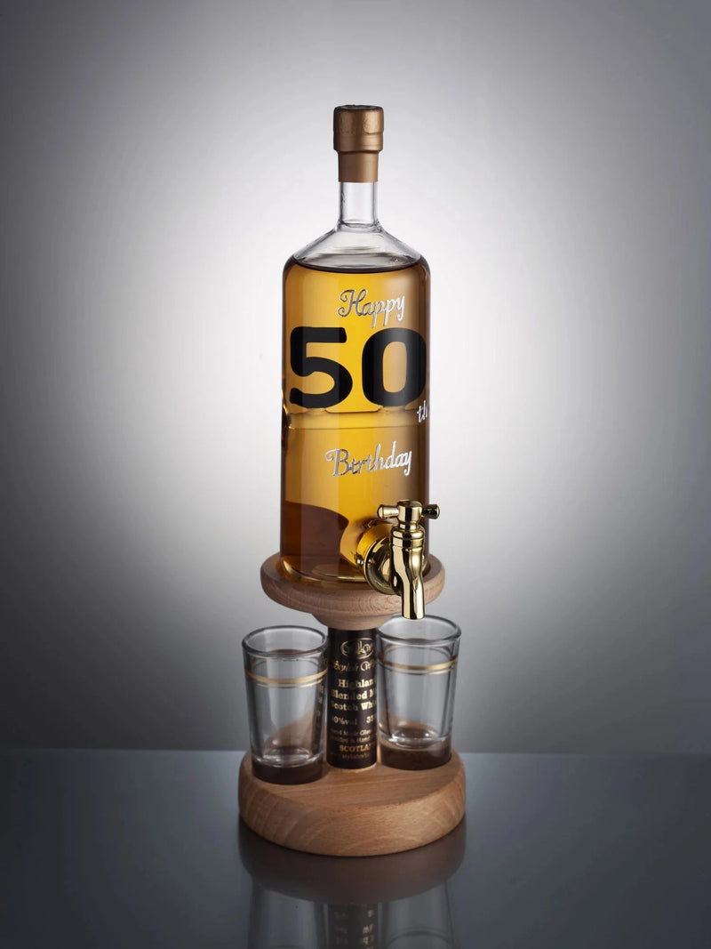 Happy 50th Birthday Whisky Decanter With Tap & 2 Glasses 35cl