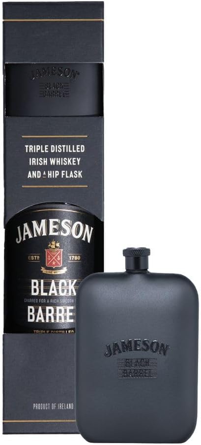 Jameson Black Barrel Irish Whiskey Hip Flask Gift Set 70cl