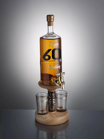 Happy 60th Birthday Whisky Decanter With Tap &amp; 2 Glasses 35cl