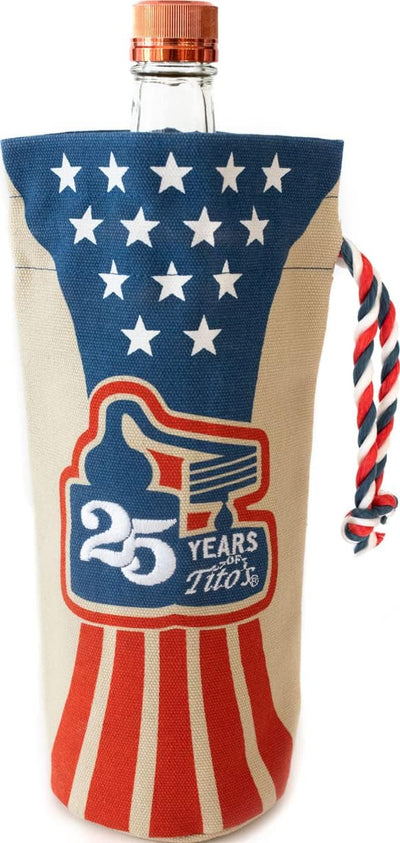 Tito's Handmade Vodka In American Stars & Stripes 25th Anniversary Burlap Bag 70cl