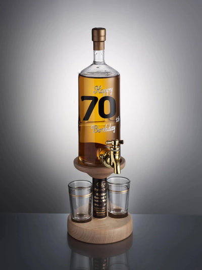 Happy 70th Birthday Whisky Decanter With Tap &amp; 2 Glasses 35cl