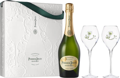 Perrier Jouet Grand Brut Champagne &amp; 2 Flutes Gift Box 75cl