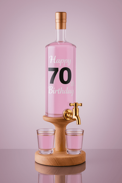 Happy 70th Birthday Gin Decanter With Tap &amp; 2 Glasses 35cl
