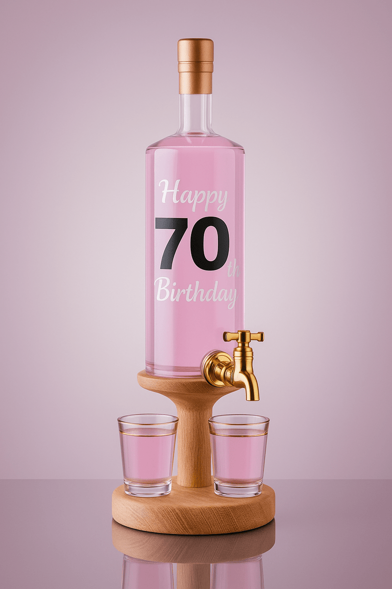 Happy 70th Birthday Gin Decanter With Tap & 2 Glasses 35cl