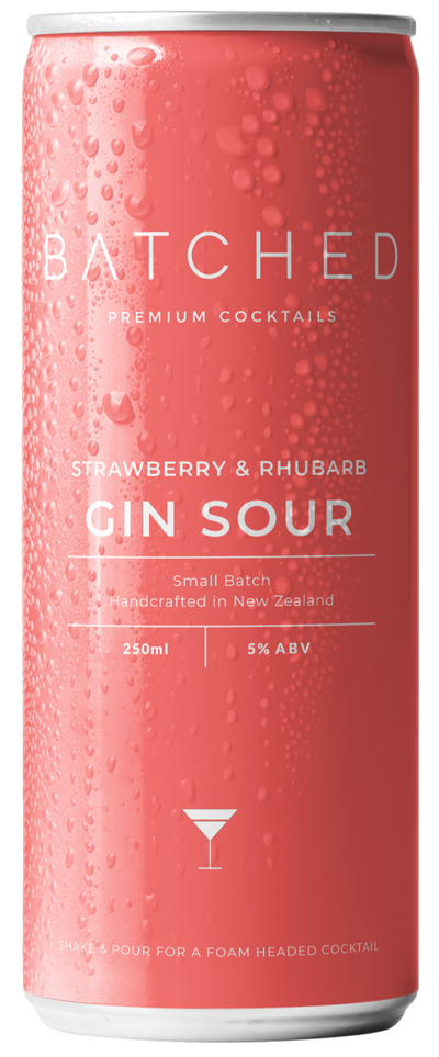 Batched Gin Sour Strawberry & Rhubarb Cocktail Cans 4x230ml