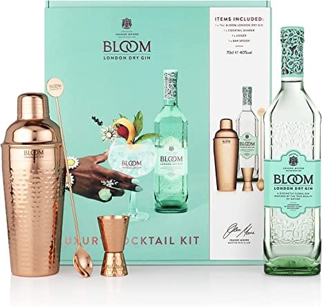 Bloom Gin Gift Pack with London Dry Gin and a Cocktail Making Set 70cl