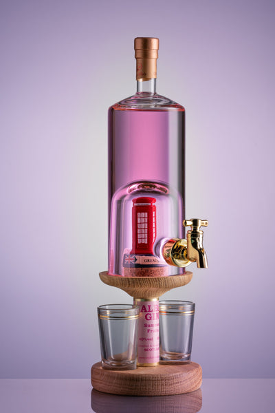 Red Telephone Box Refillable Gin Decanter &amp; 2 Glasses 35cl