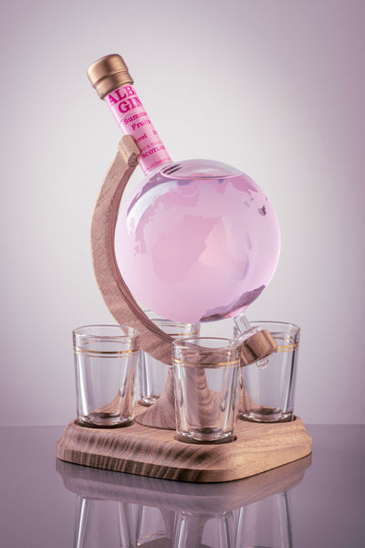 Frosted Glass Globe Refillable Gin Decanter &amp; 4 Glasses 35cl