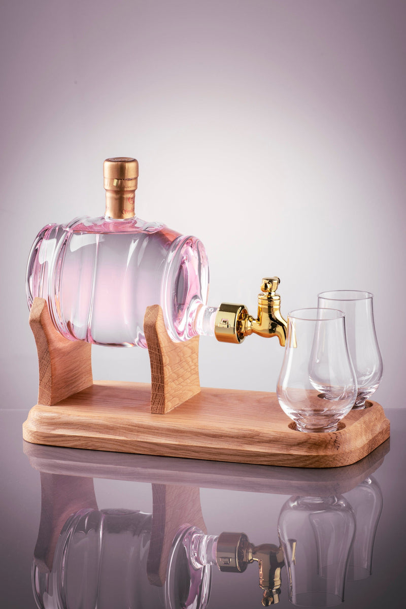 Gin Barrel Glass Refillable Decanter & 2 Glasses 35cl