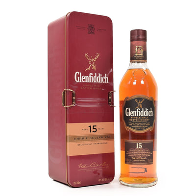 Glenfiddich 15 Year Old Unique Reserve Solera Vat Single Malt Scotch Whisky Gift Tin 70cl