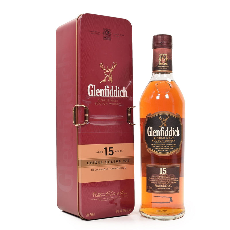 Glenfiddich 15 Year Old Unique Reserve Solera Vat Single Malt Scotch Whisky Gift Tin 70cl