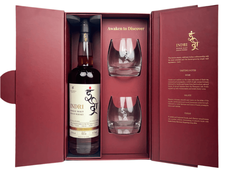 Indri Trini Three Wood Single Malt Indian Whisky Gift Set 70cl