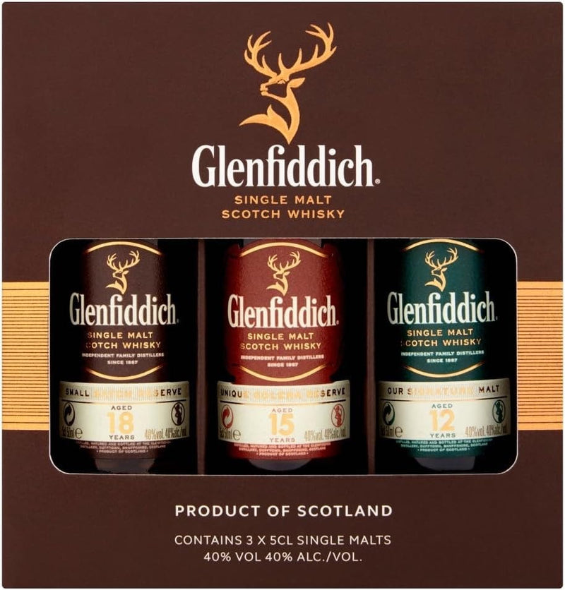 Glenfiddich Single Malt Scotch Whisky Miniature Gift Pack Old Design 3x5cl