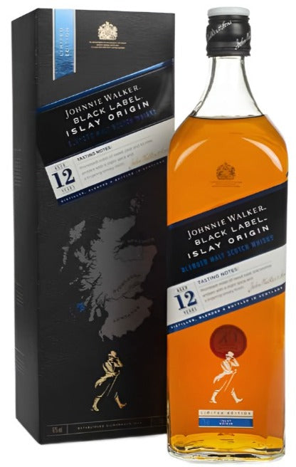Johnnie Walker 12 Year Old Black Label Islay Origin Blended Malt Scotch Whiskey 1L