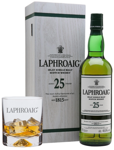 Laphroaig 25 Year Old Single Malt Scotch Whisky 2020 Release &amp; Glass 70cl