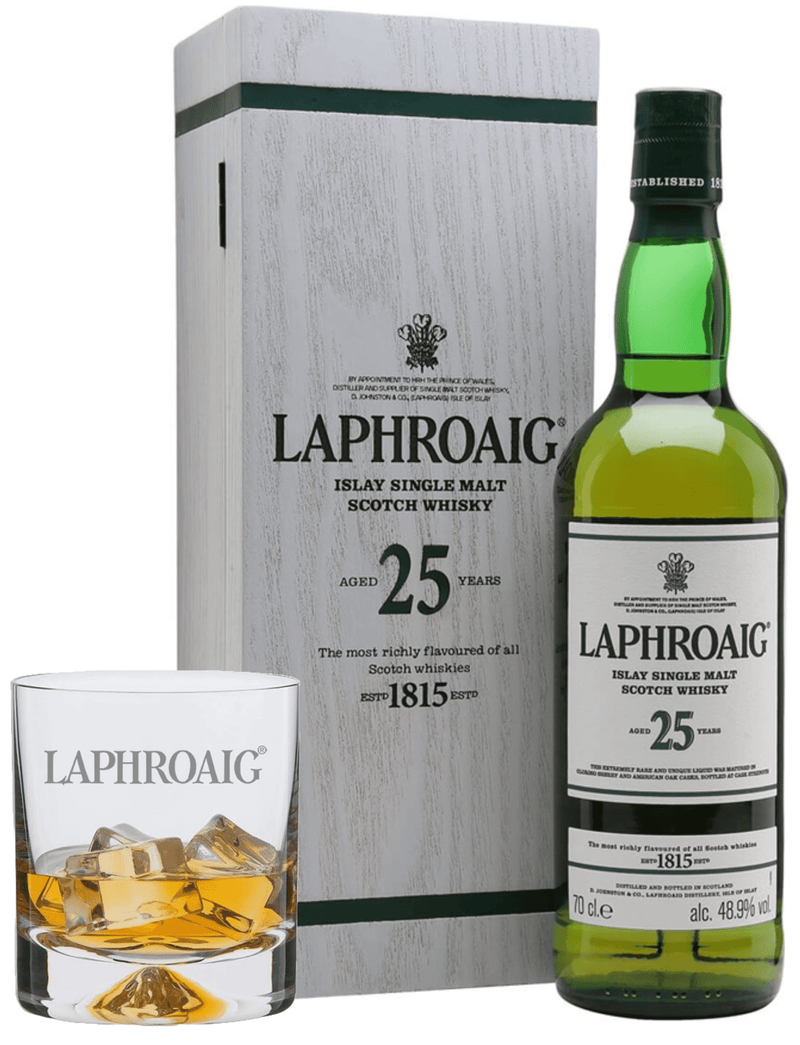 Laphroaig 25 Year Old Single Malt Scotch Whisky 2019 Release & Glass 70cl