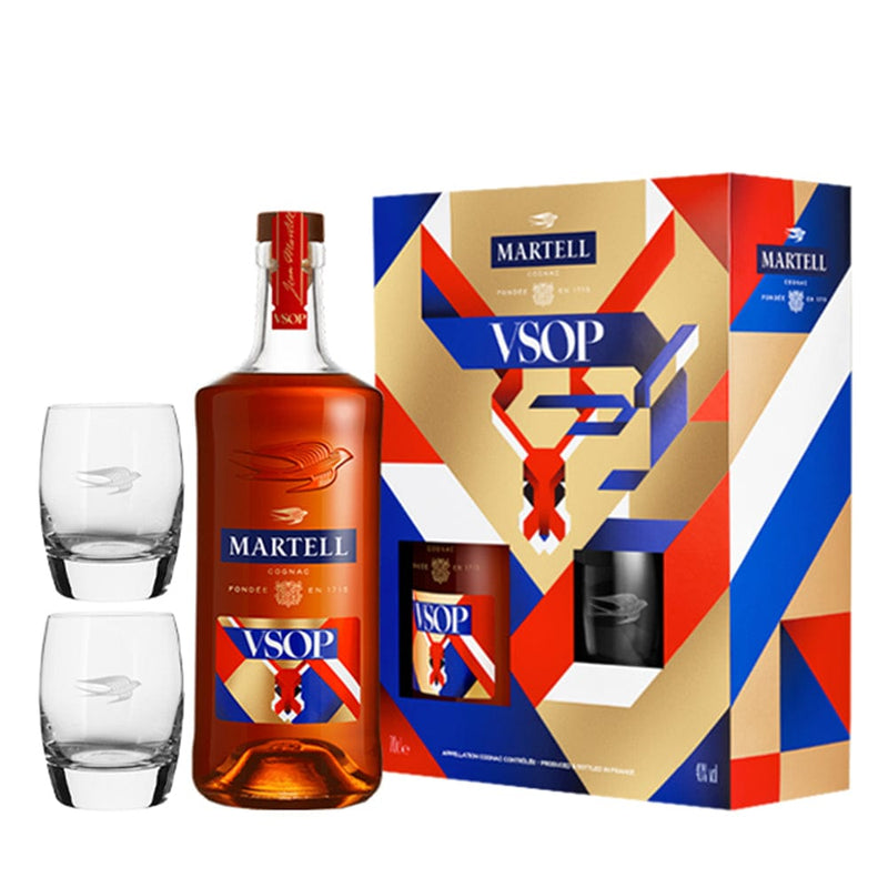 Martell VSOP Red Barrel Cognac & 2 Glasses Gift Set 70cl