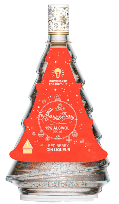 Merry Berry Red Berry Gin Liqueur Illuminated Christmas Tree Bottle 50cl