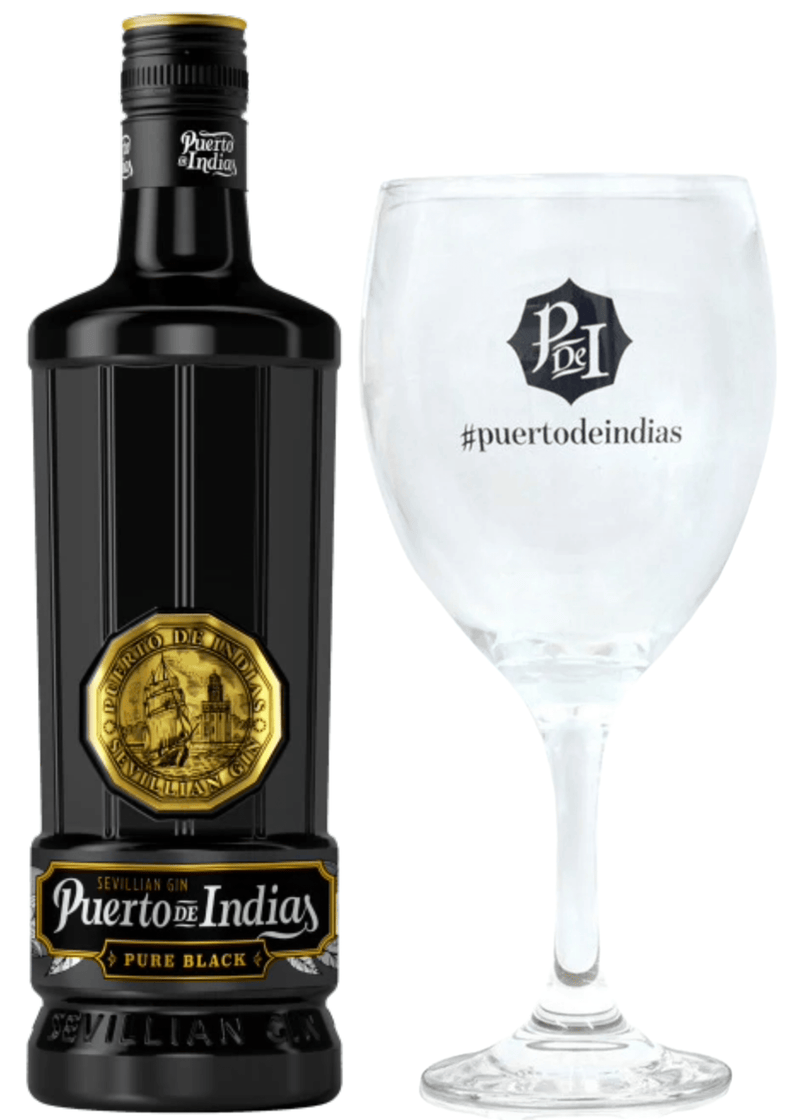 Puerto De Indias Pure Black Edition Dry Gin & Glass 70cl