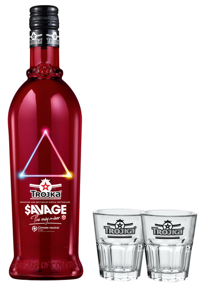 Trojka Savage Vodka Liqueur &amp; 2x Shot Glasses 70cl