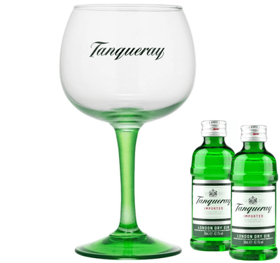 Tanqueray Branded Glass &amp; Export Strength London Dry Gin Miniatures 2x5cl