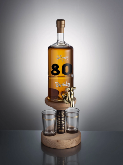 Happy 80th Birthday Whisky Decanter With Tap &amp; 2 Glasses 35cl