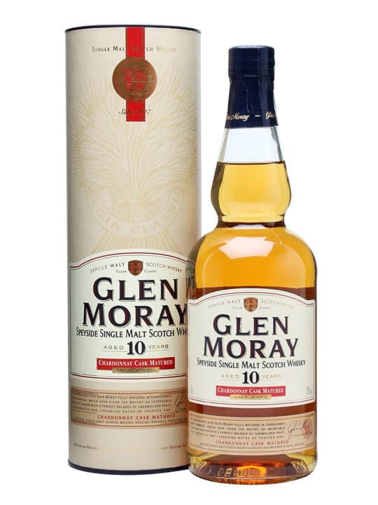 Glen Moray 10 Year Old Chardonnay Cask Single Malt Scotch Whisky Gift Tube 70cl