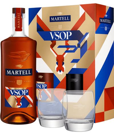 Martell VSOP Red Barrel Cognac & 2 Glasses Gift Set 70cl