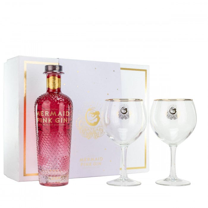 Mermaid Pink Gin 70cl Gift Pack with 2 x Stem Glasses