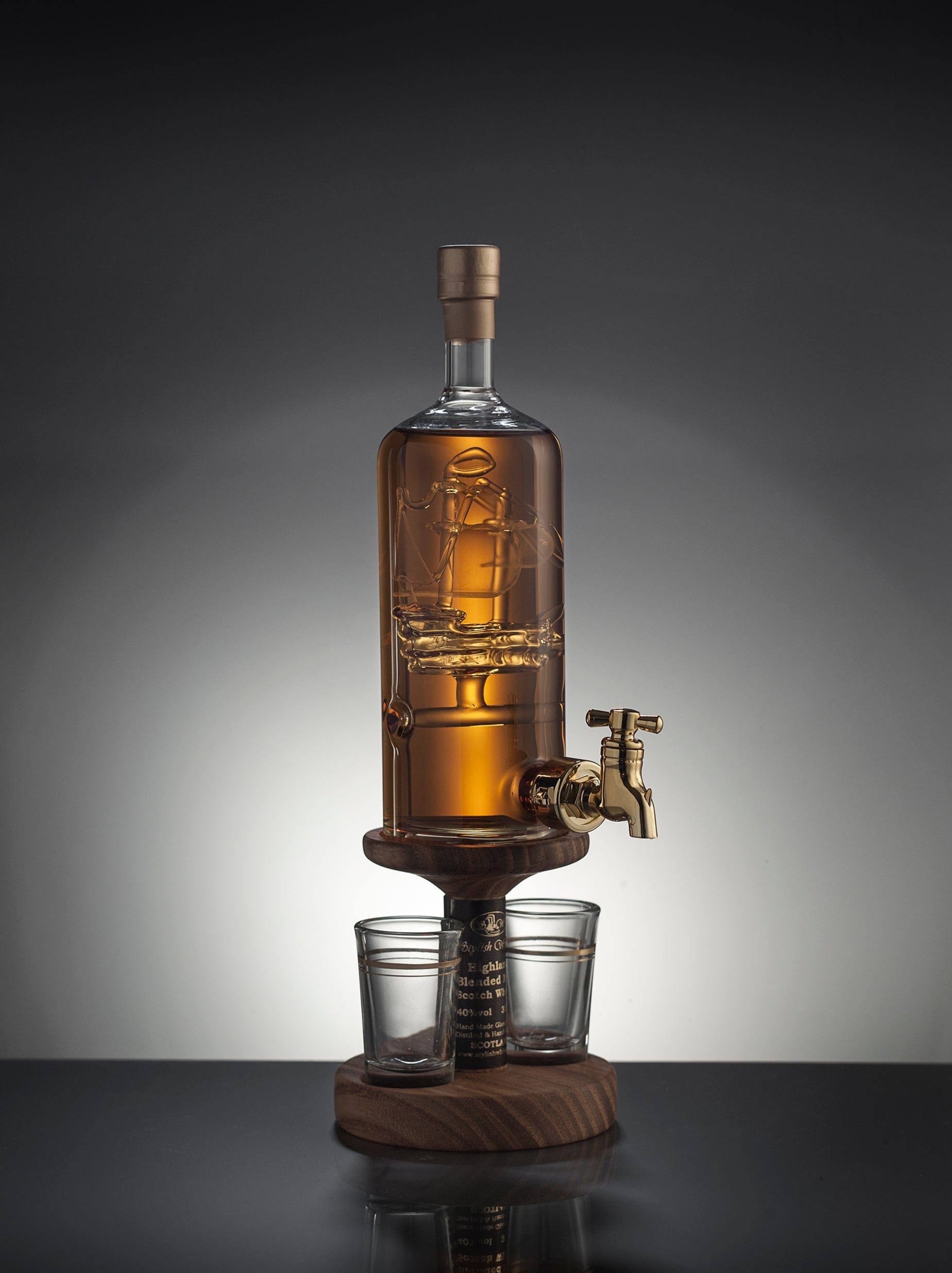 Ship in a Bottle Refillable Brandy Decanter with Tap & 2 Glasses 35cl ...
