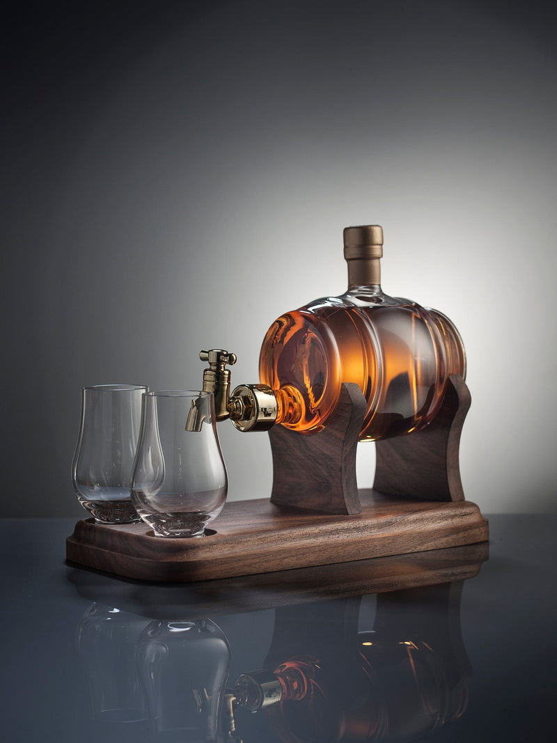 Whisky Barrel Glass Refillable Decanter & 2 Glasses 35cl