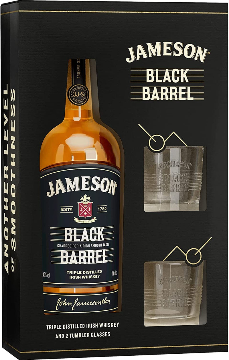 Jameson Black Barrel Irish Whiskey 2 Glasses Gift Set 70cl