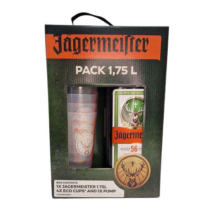 Jagermeister Party Pack 1 x 1.75 Litre Bottle, 4 x Eco Cups and 1 x Bottle Pump