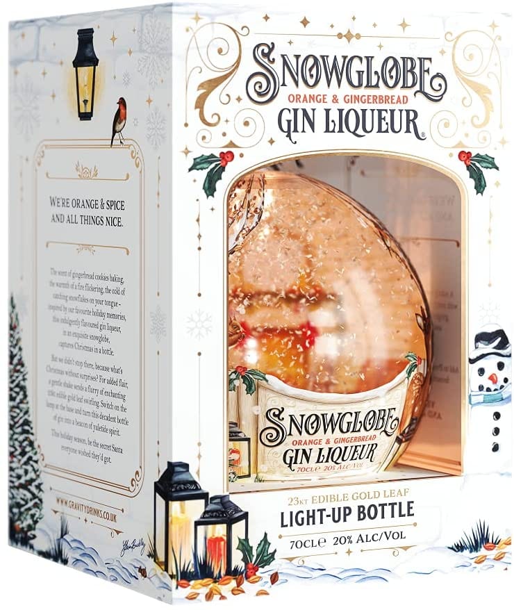 Snow Globe Gingerbread & Orange Gin Liqueur Illuminating Bottle 70cl