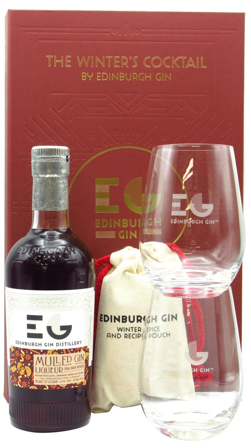Edinburgh Gin Mulled Gin Gift Pack 2 X Glasses Spice Pouch & Mulled Gin Liqueur 50cl