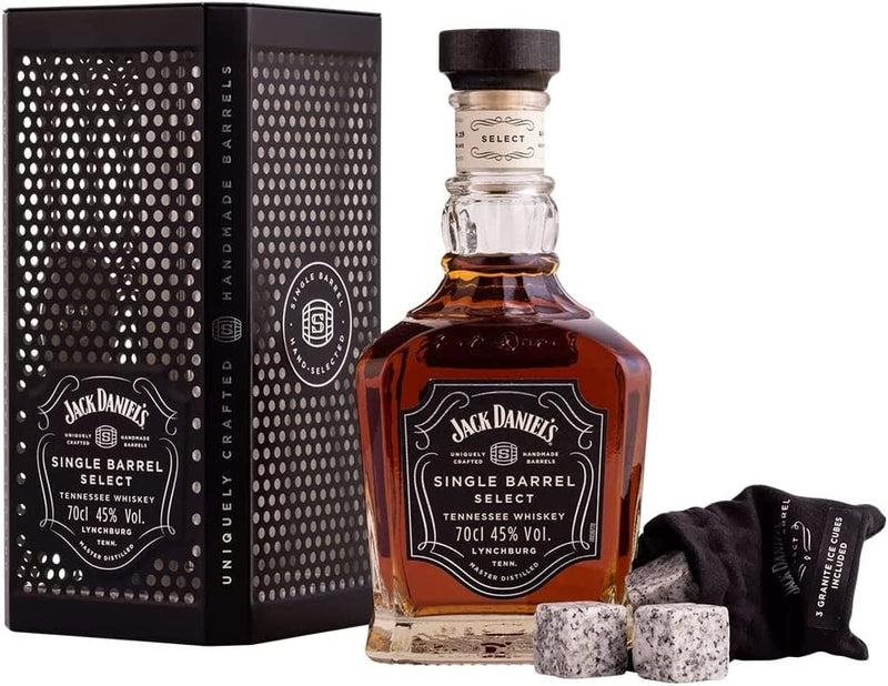 Jack Daniels Single Barrel Select Tennessee Whiskey Tin Cage with Granite Ice Cubes 70cl