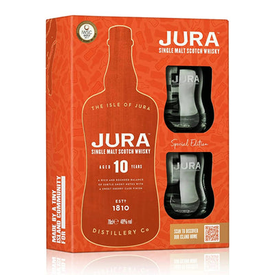 Jura 10 Year old Single Malt Whisky &amp; Glasses Gift Pack 70cl