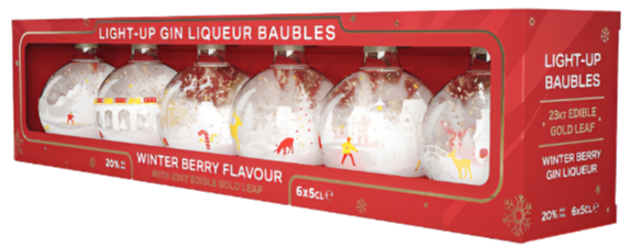 Christmas Light-Up Gin Liqueur Baubles 6x5cl
